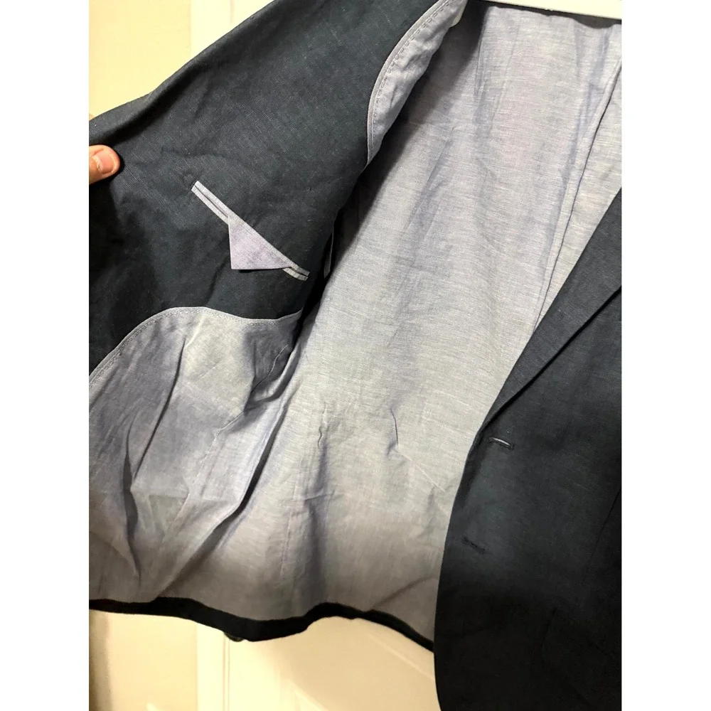Banana Republic Blazer Mens 42S Navy Blue Linen Cotton Tailored Fit Sport Coat